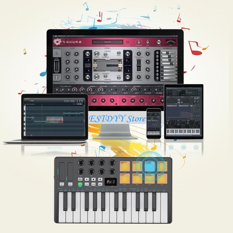 Midi Controller Pad - G6DE プロフェッショナル 25：応答性の高いキーボードとカラフルなパッドを備えたポータブルMIDIコントローラー