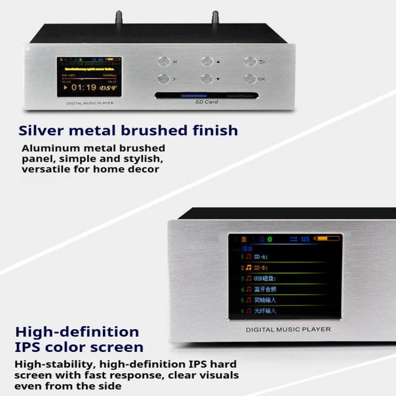 Audio Without Music - デスクトップ用ロスレスオーディオDACプレーヤー、Bluetooth受信機能搭載、DSDデコード対応、マルチソース入力、USB/SD/光デジタル/同軸入力対応、高解像度音楽デコーダー。
